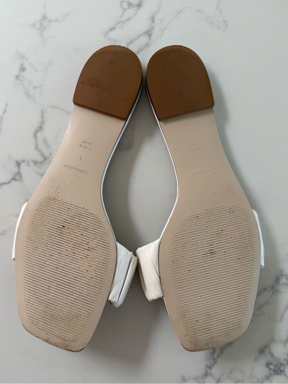 Reformation Marcella Ruched Flat Slide - White - Size 9 View 3